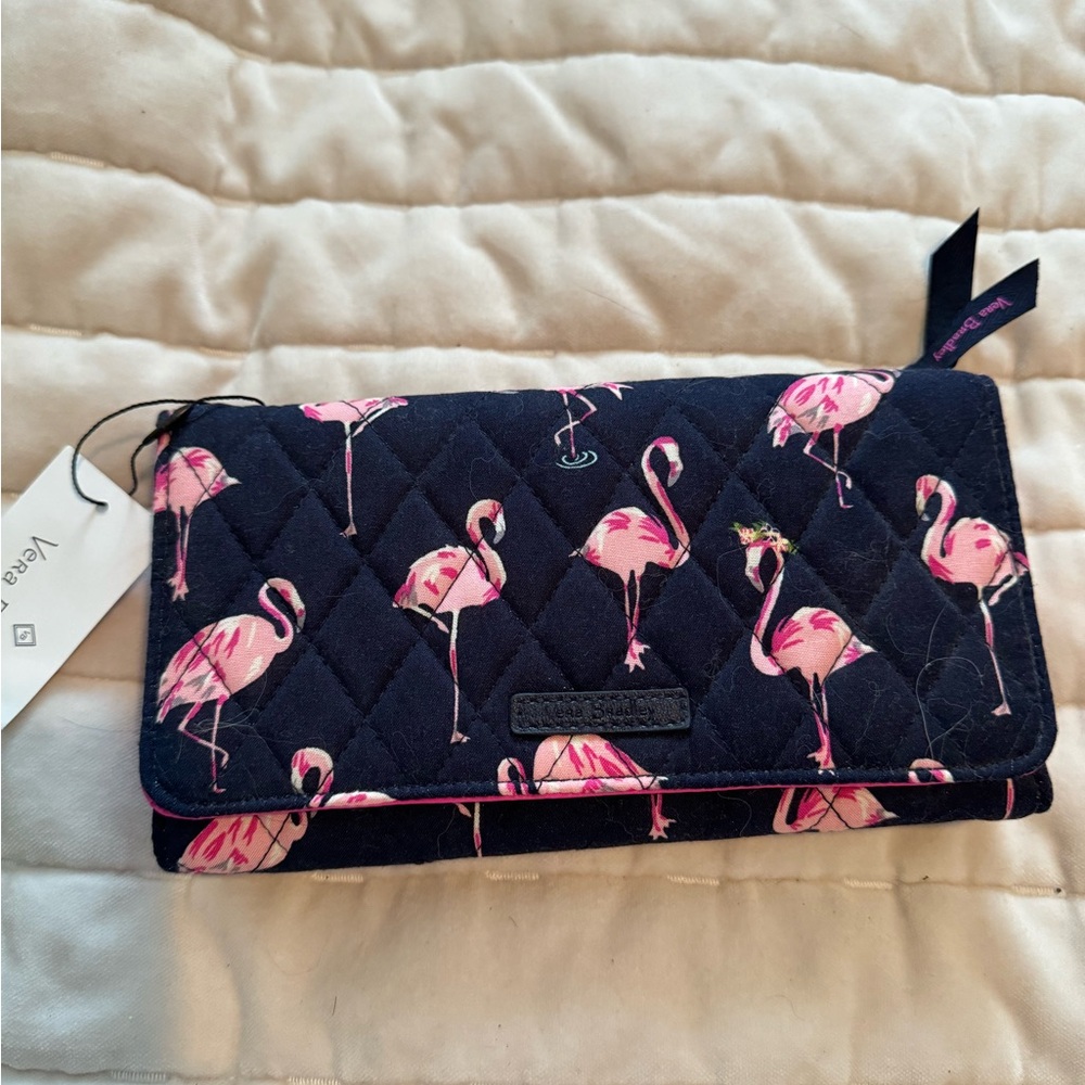 Vera Bradley Pink and Navy Flamingo Wallet with RFID Protection